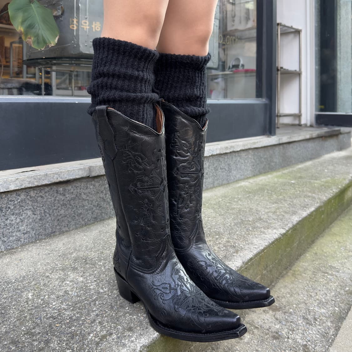 00s 블랙 자수 서클 G 바이 코랄 웨스턴 부츠 상품이미지1