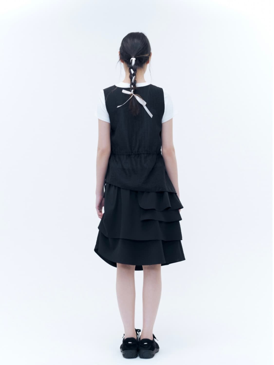 미세키서울 언발란스 레이어드 미디 스커트 블랙 1SIZE 상품이미지5