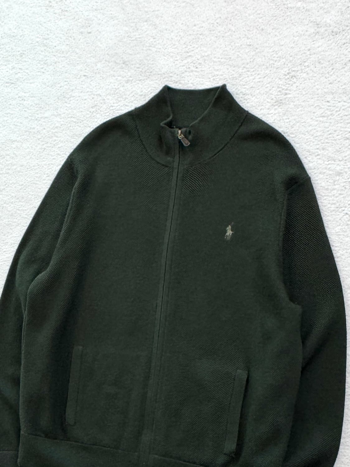 QR 폴로 카키 니트 집업 상품이미지1