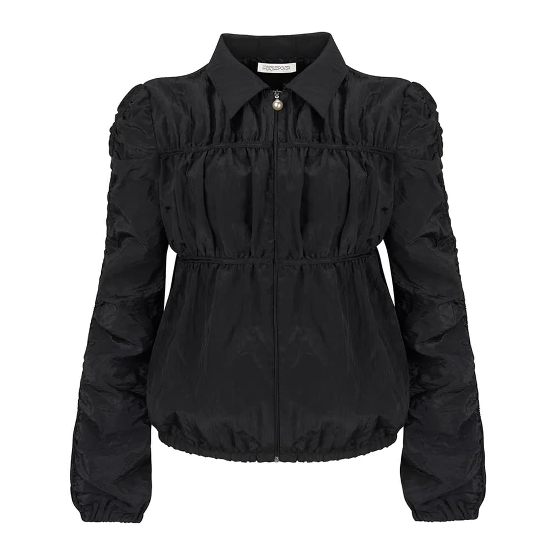 루즈슬립오버 스파클 셔링 펄 자켓 블랙 상품이미지1