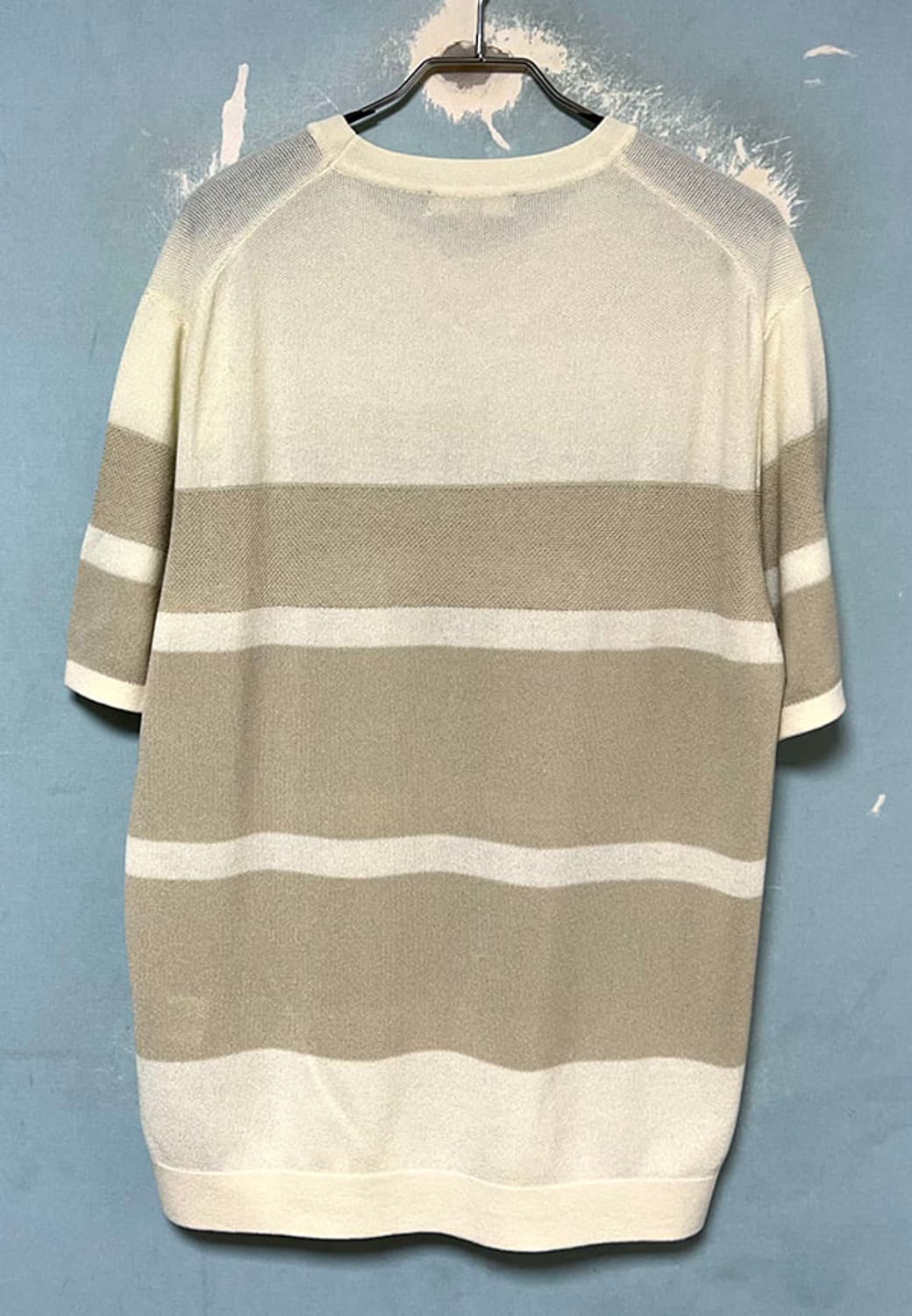 빈폴 아이보리 코튼블렌드 블록 남자 패턴니트 반팔티셔츠 새상품 L 100 상품이미지2