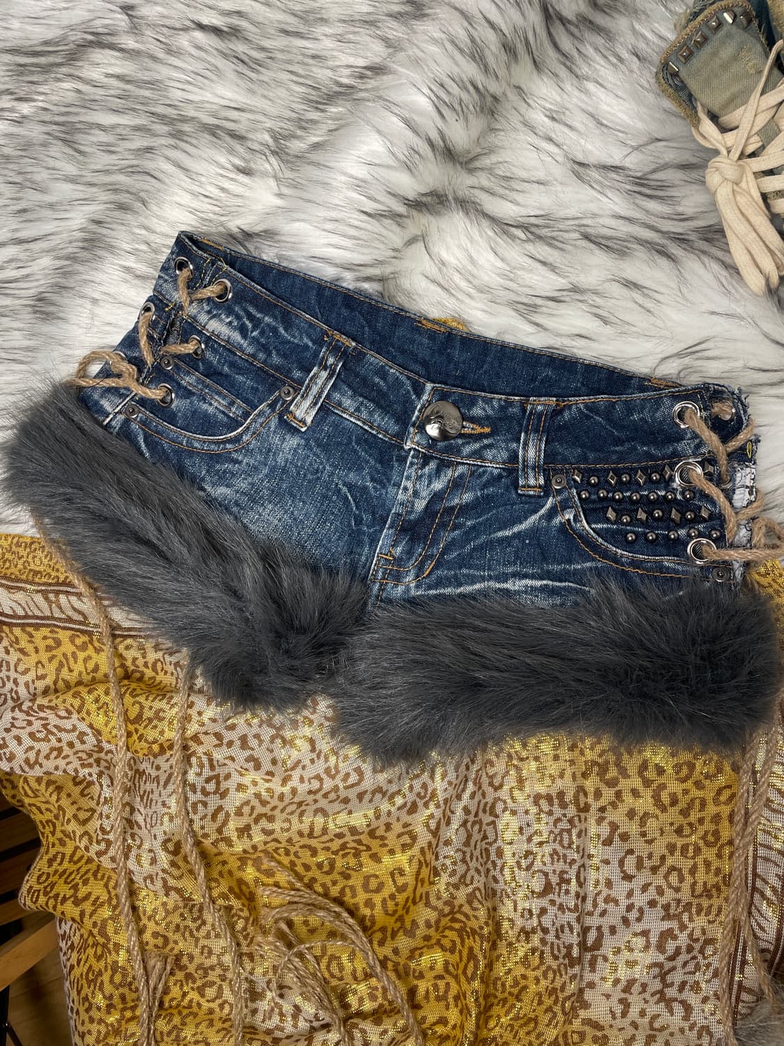 빈티지 커스텀 퍼팬츠 쇼츠 스터드 상품이미지2