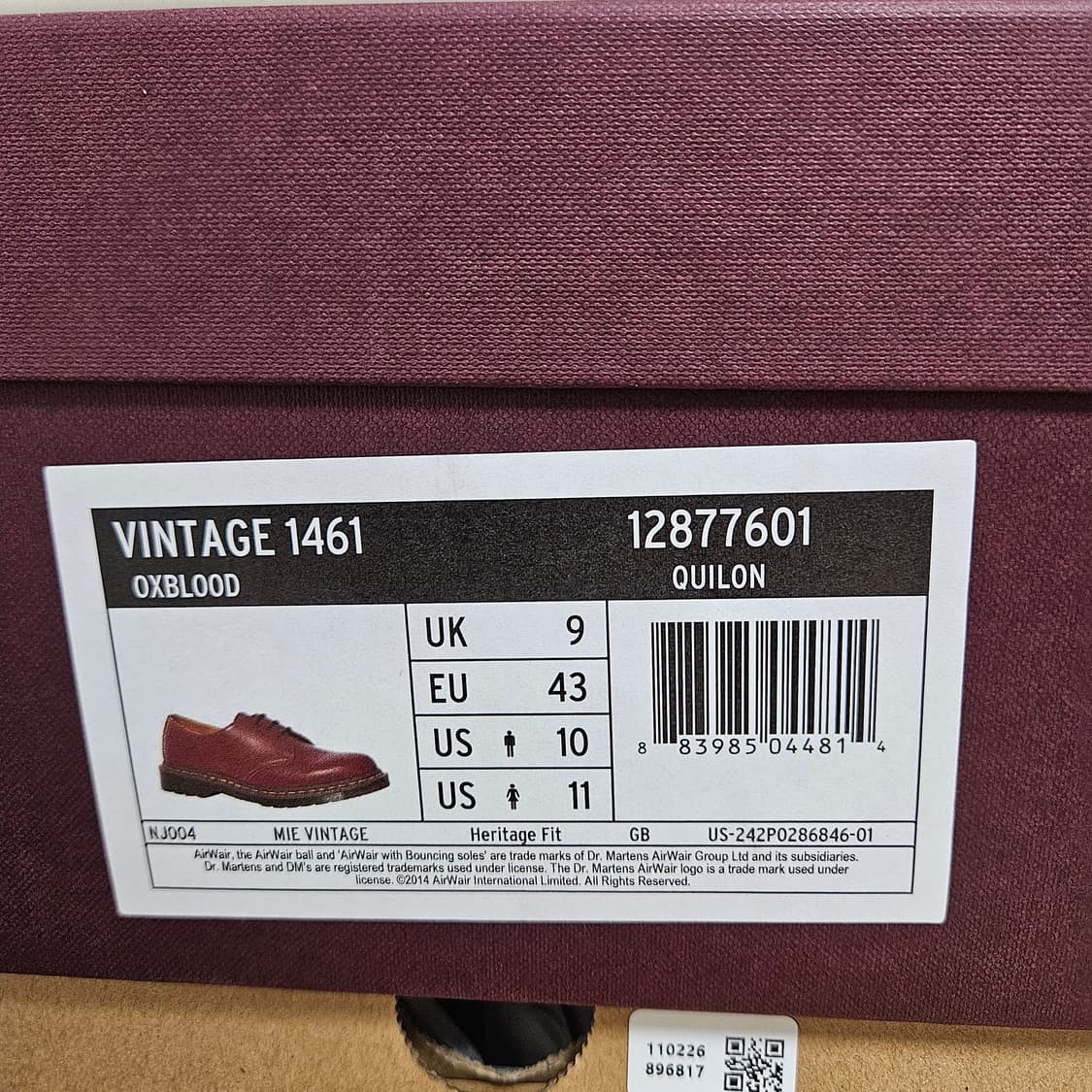 280 uk9 민트급 닥터마틴 1461 MIE 퀼론 레더 레드 상품이미지4