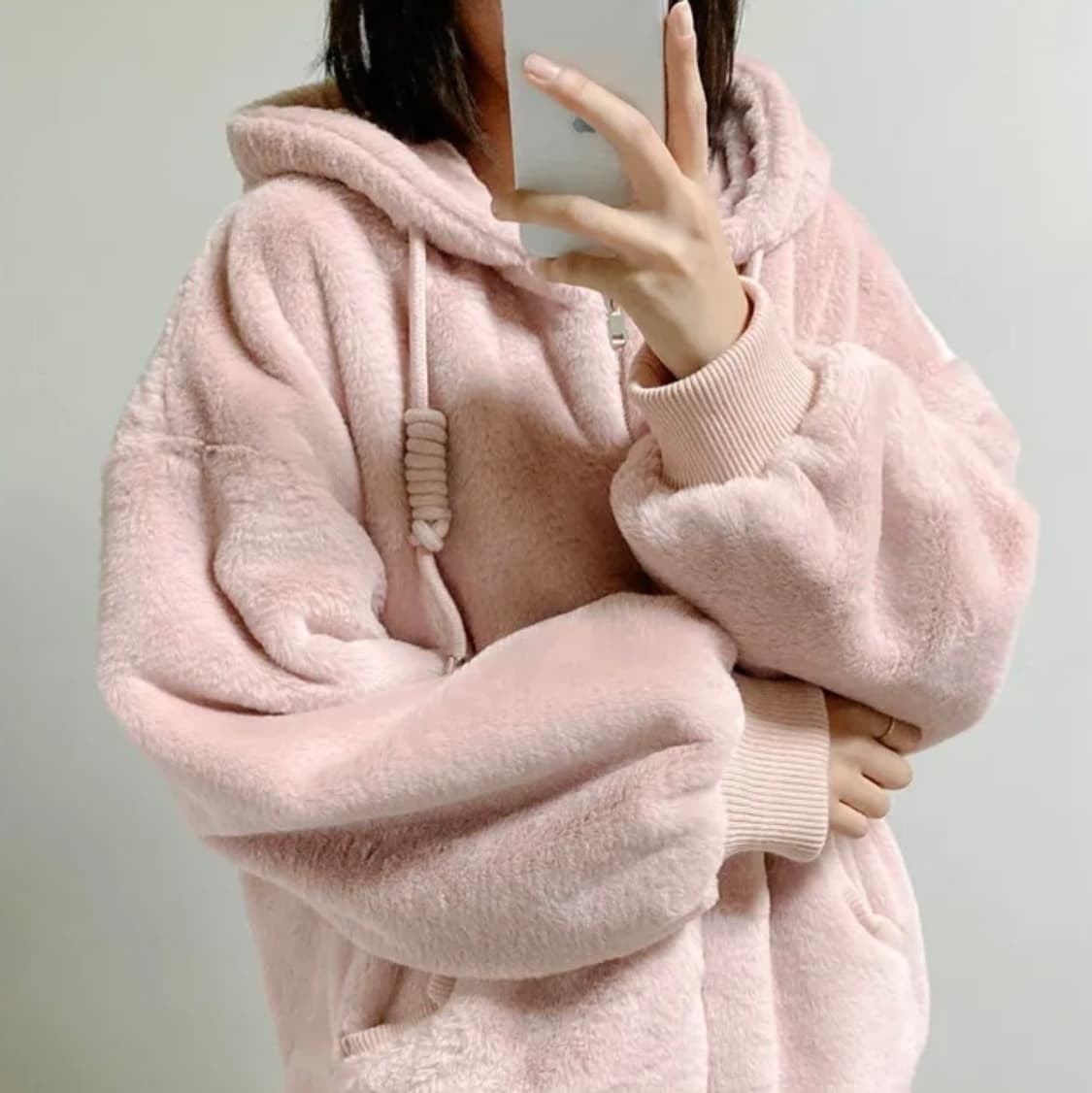 여자 밍크퍼 후드 집업 [2color] 상품이미지1