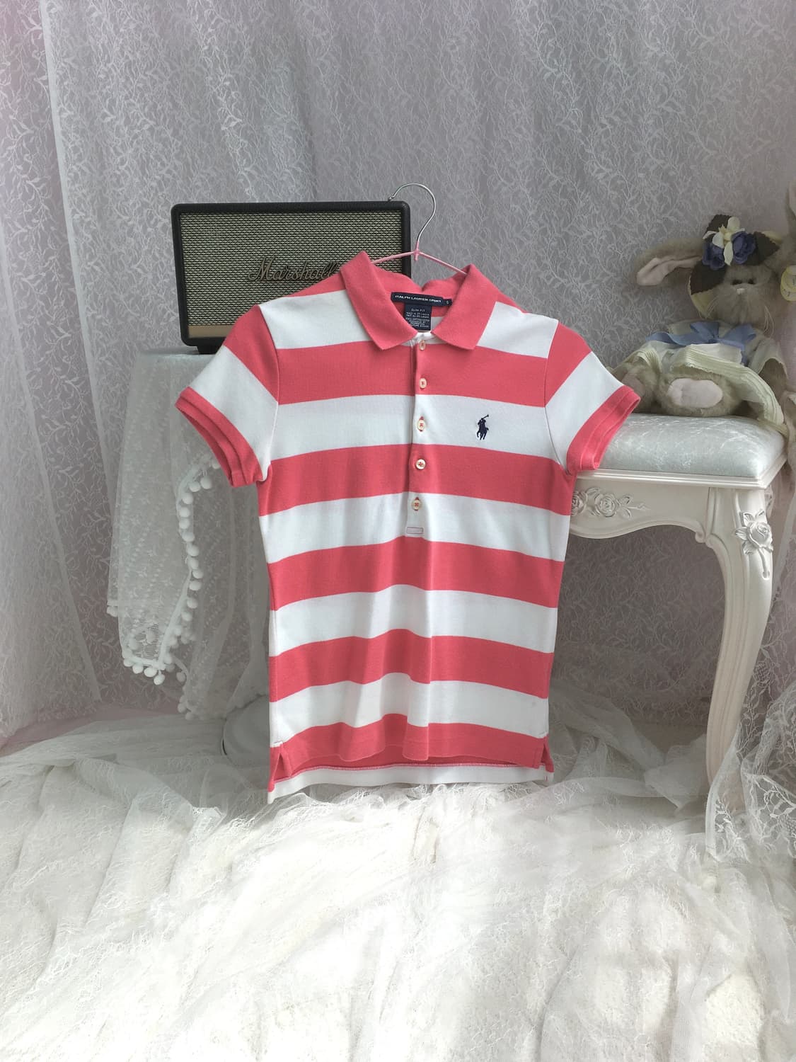 Polo pink stripe half tee 상품이미지3