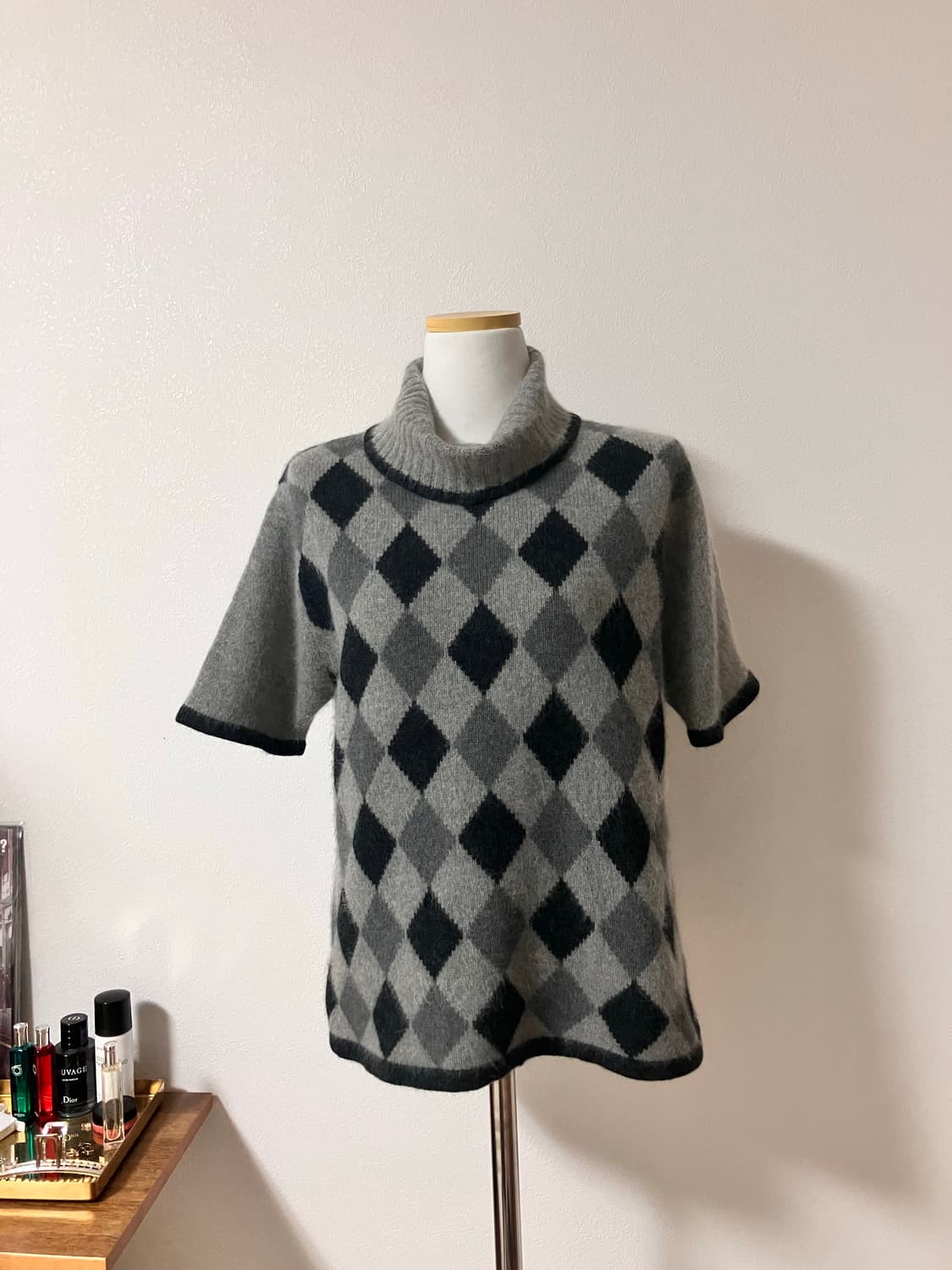 램스울앙고라혼방 아가일 반팔니트 일본빈티지 모리걸 레이어드룩 상품이미지1