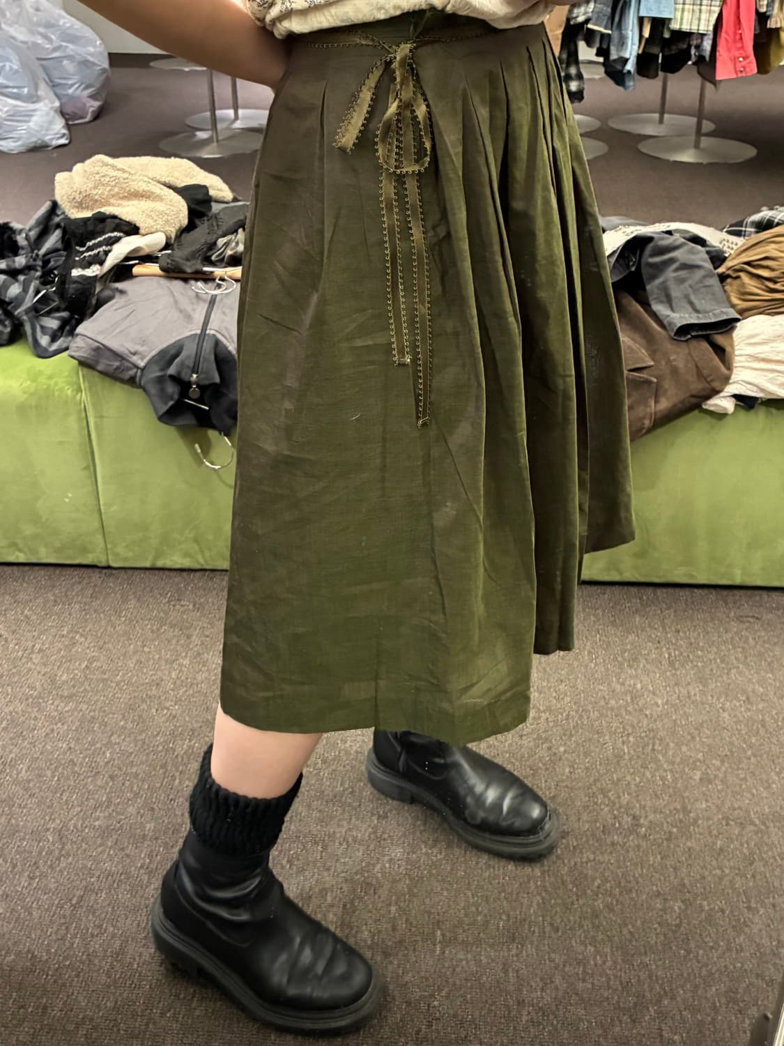 S)Japanese vintage 여성 리본 디테일 플리츠 미디 스커트 상품이미지2