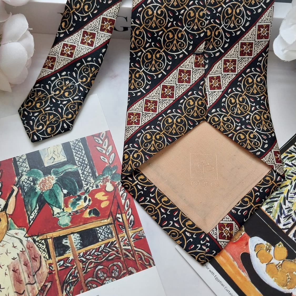 피에르발망 실크 블랙&골드 오너먼트 넥타이 9.7cm A+등급 K1256 상품이미지6