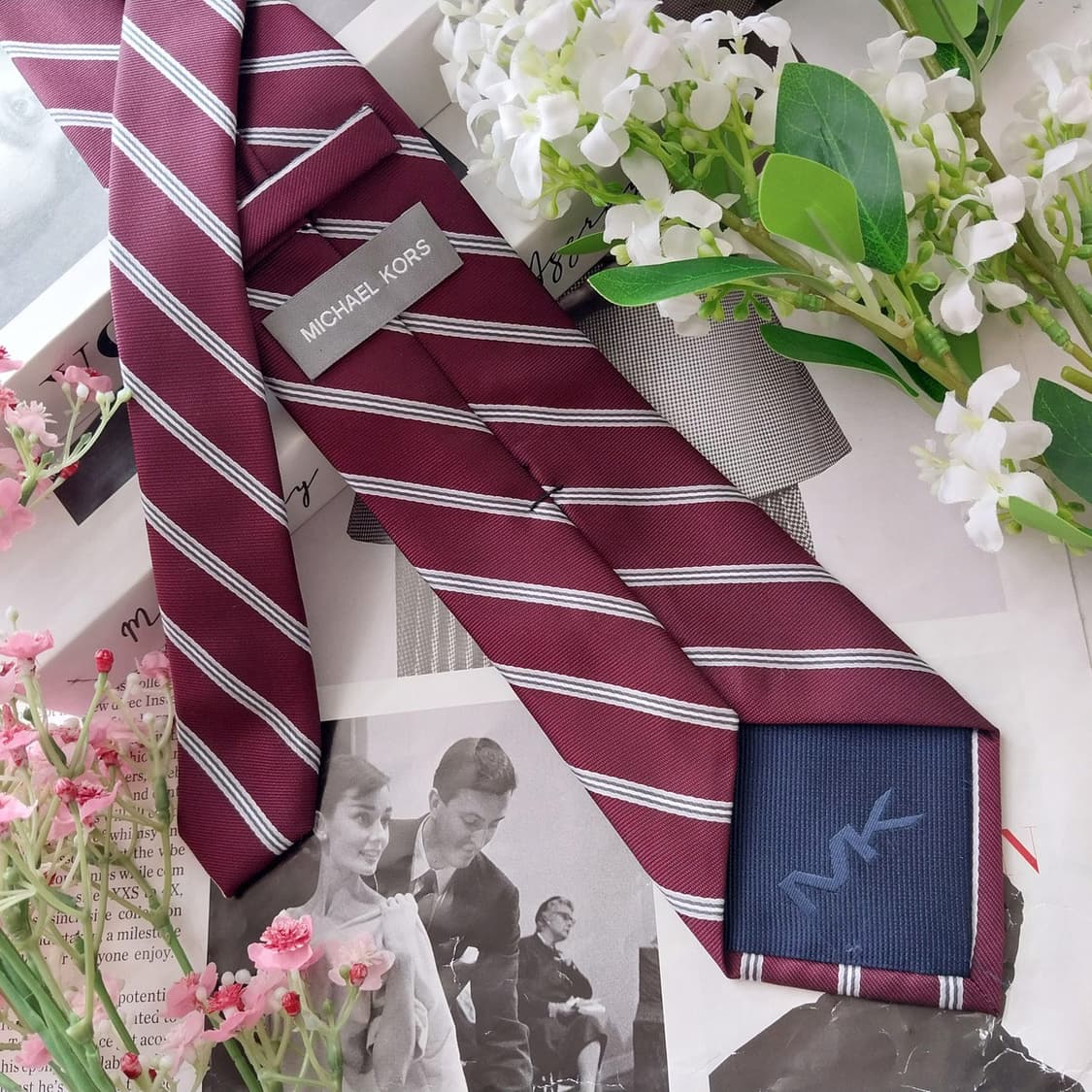 마이클 코어스 넥타이 와인 스트라이프 A+등급 K2211 상품이미지4