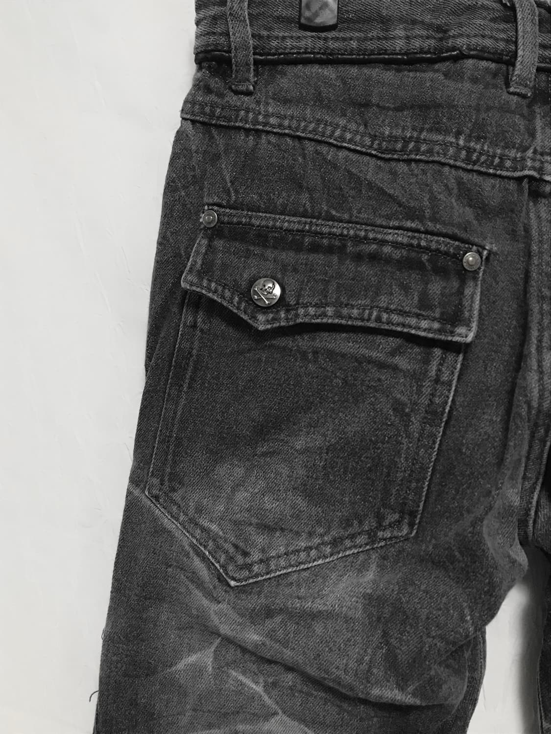 빈티지 vkei 펑크 지퍼 포켓 카고 흑청 데님 팬츠 상품이미지5