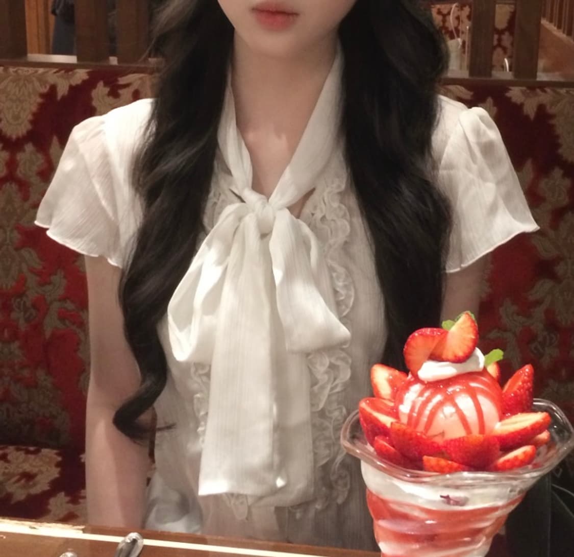 리본 반팔 블라우스 빈티지 상품이미지2