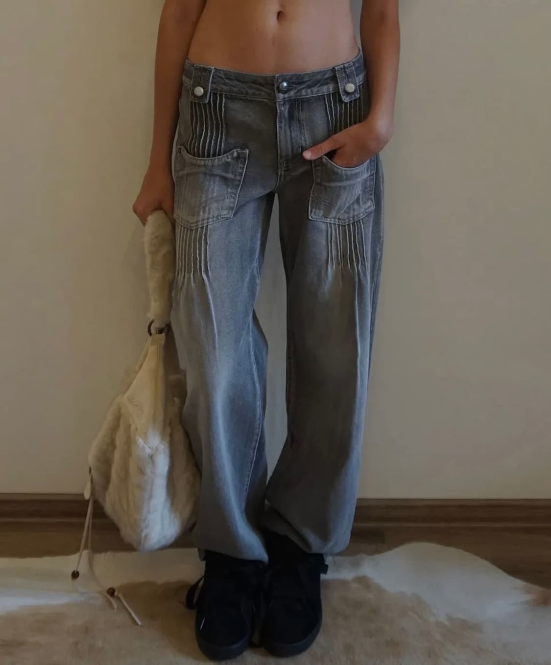 Pintuck Pocket Denim Pants Washed Gray M 상품이미지1