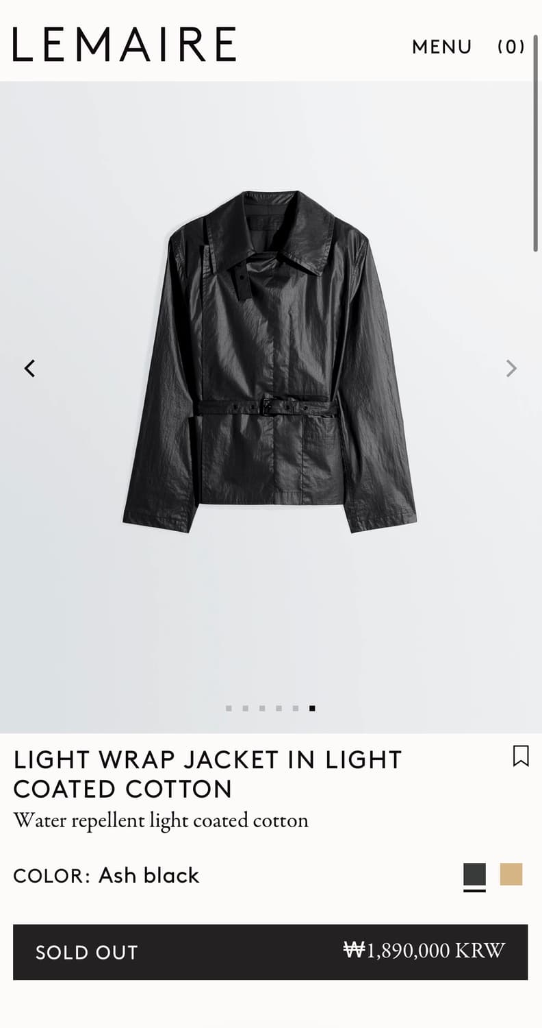 [34,36,38]르메르 26ss 라이트 랩 자켓/애쉬 블랙 상품이미지5