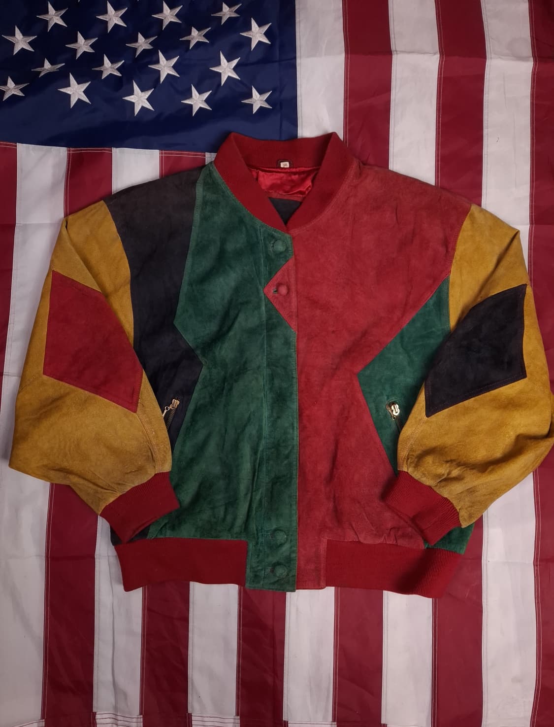 90's 빈티지 국내산 리얼 스웨이드 배색 봄버 자켓 상품이미지1
