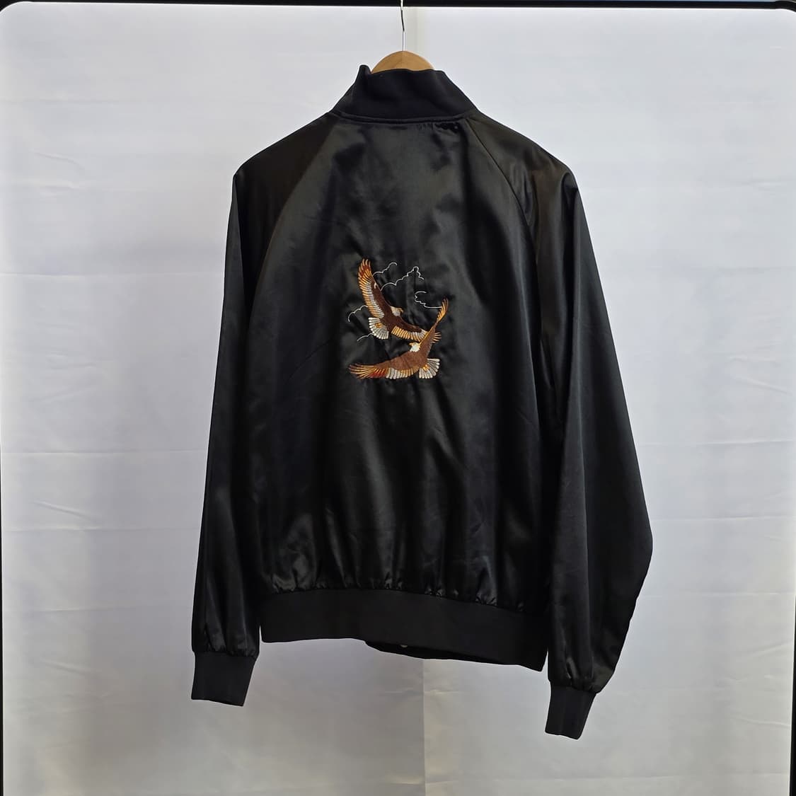 사틴 보머 재킷 TRIMARK 더블 이글 자수 Black M 상품이미지2