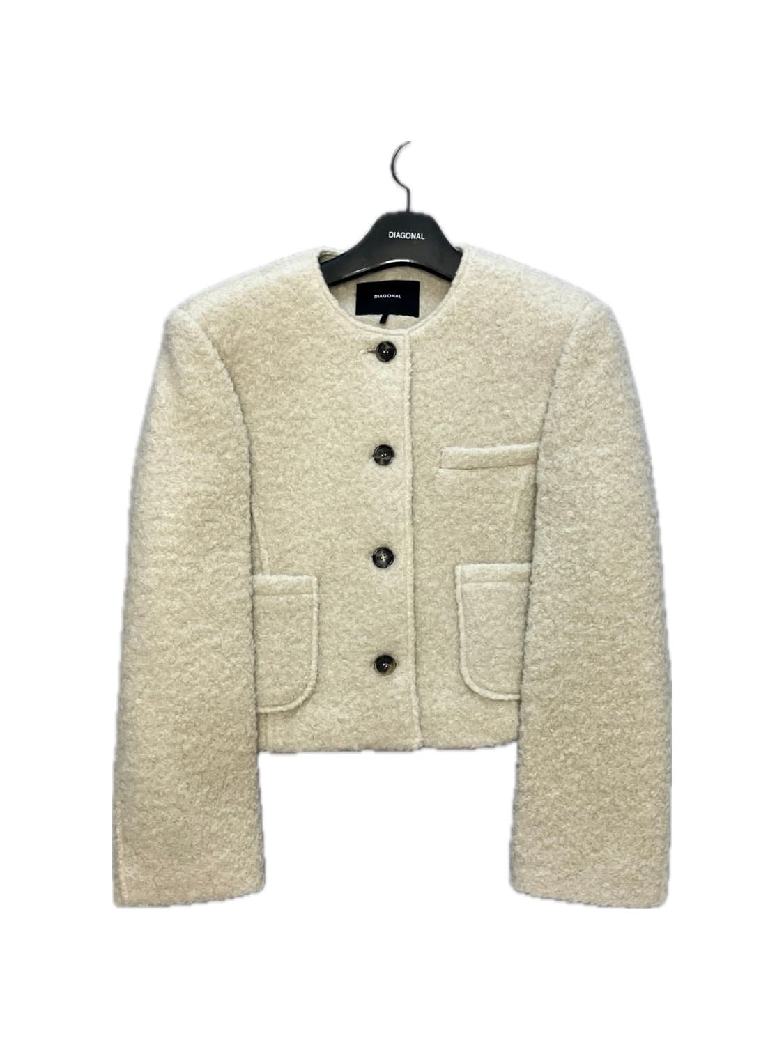 다이애그널 덤블 노카라 자켓 베이지 상품이미지3