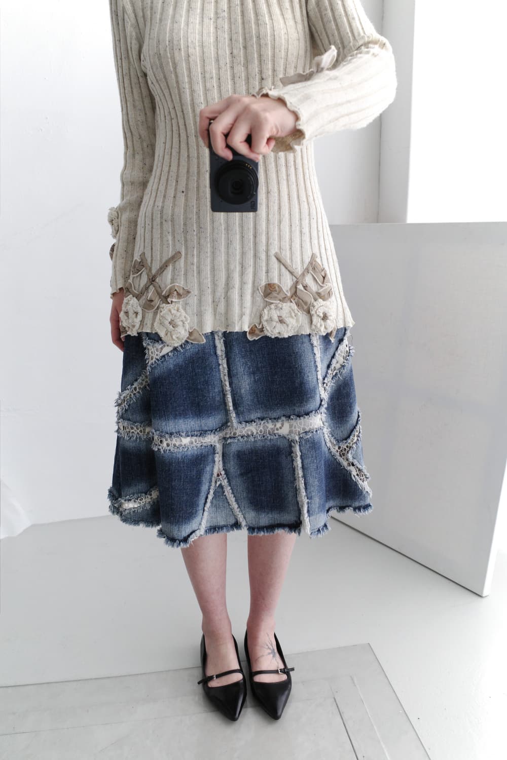 damage patch denim skirt 상품이미지6