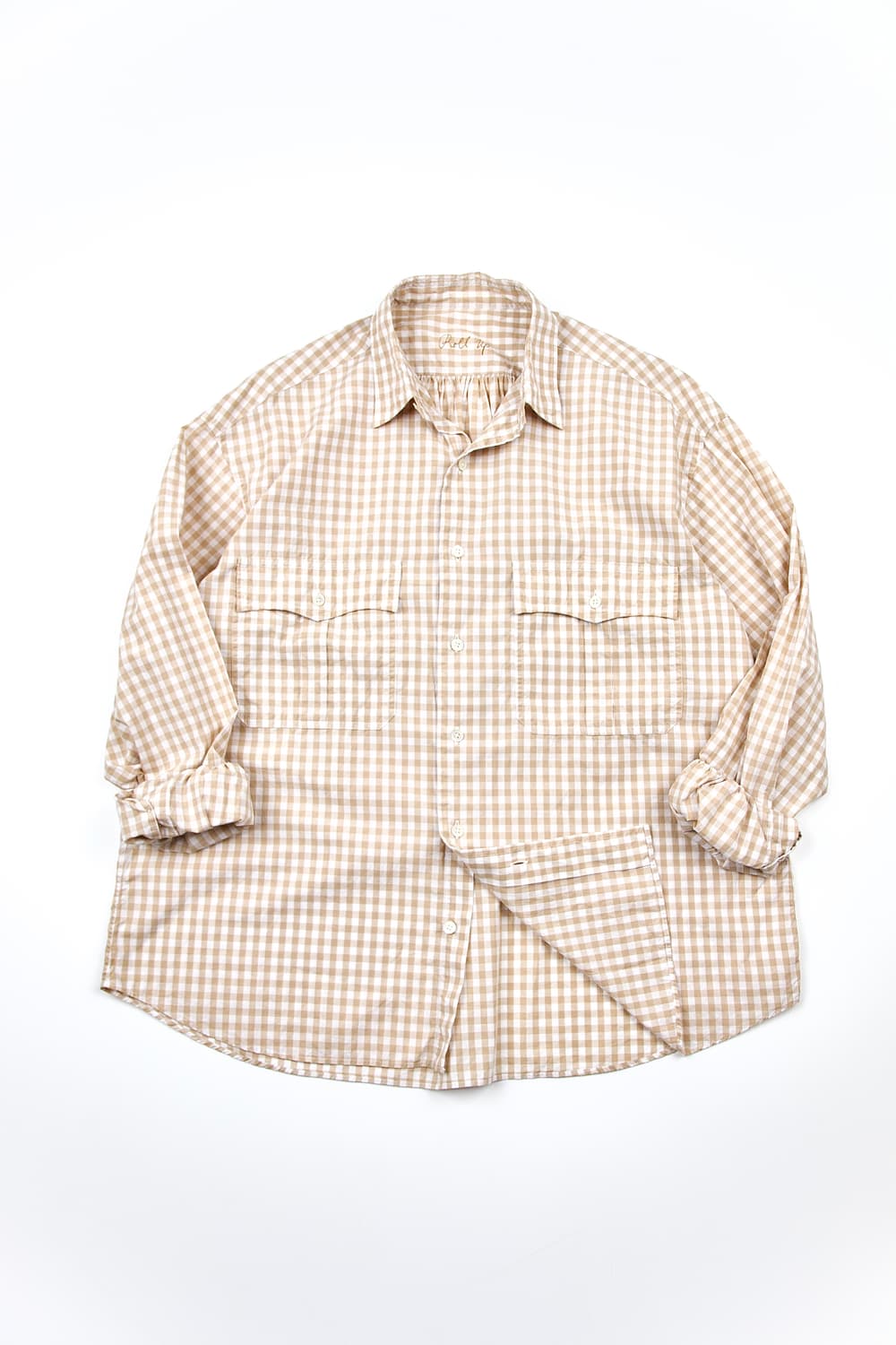 Porter classic 롤업 깅엄 체크셔츠 베이지 상품이미지2