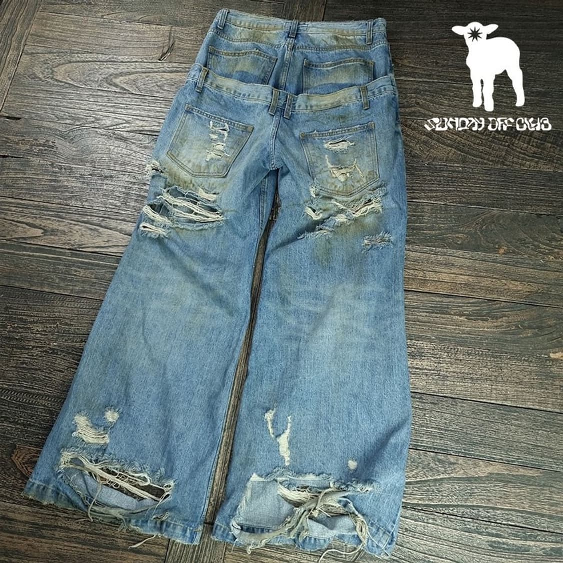 [선데이오프클럽] 더블 웨이스트 디스트레스드 진 더티 워시드 M20291 상품이미지1