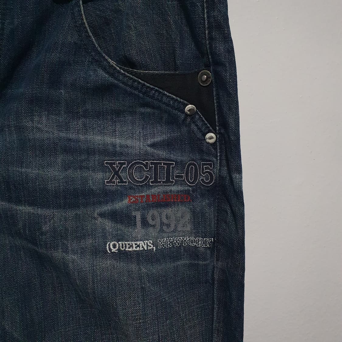 Fubu 후부 레터링 와이드 워싱 데님 팬츠 청바지 중청 Y2K 32인치 상품이미지3