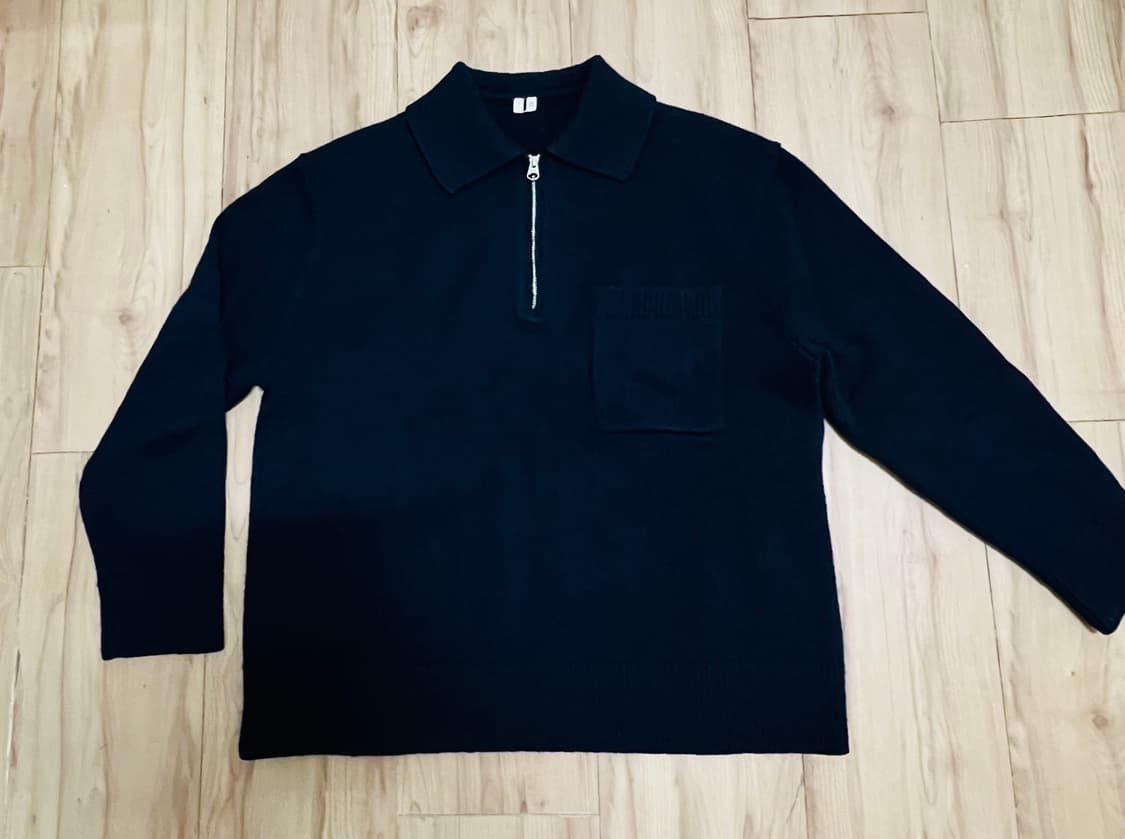 ARKET 아르켓 울 지퍼 폴로 셔츠 네이비 / L 상품이미지7