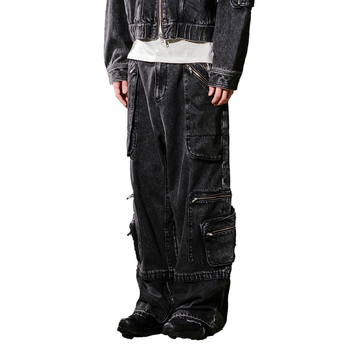 [당일배송] 빅유니온 M-ZIPPER 블랙 워싱 데님 와이드 팬츠  상품이미지3