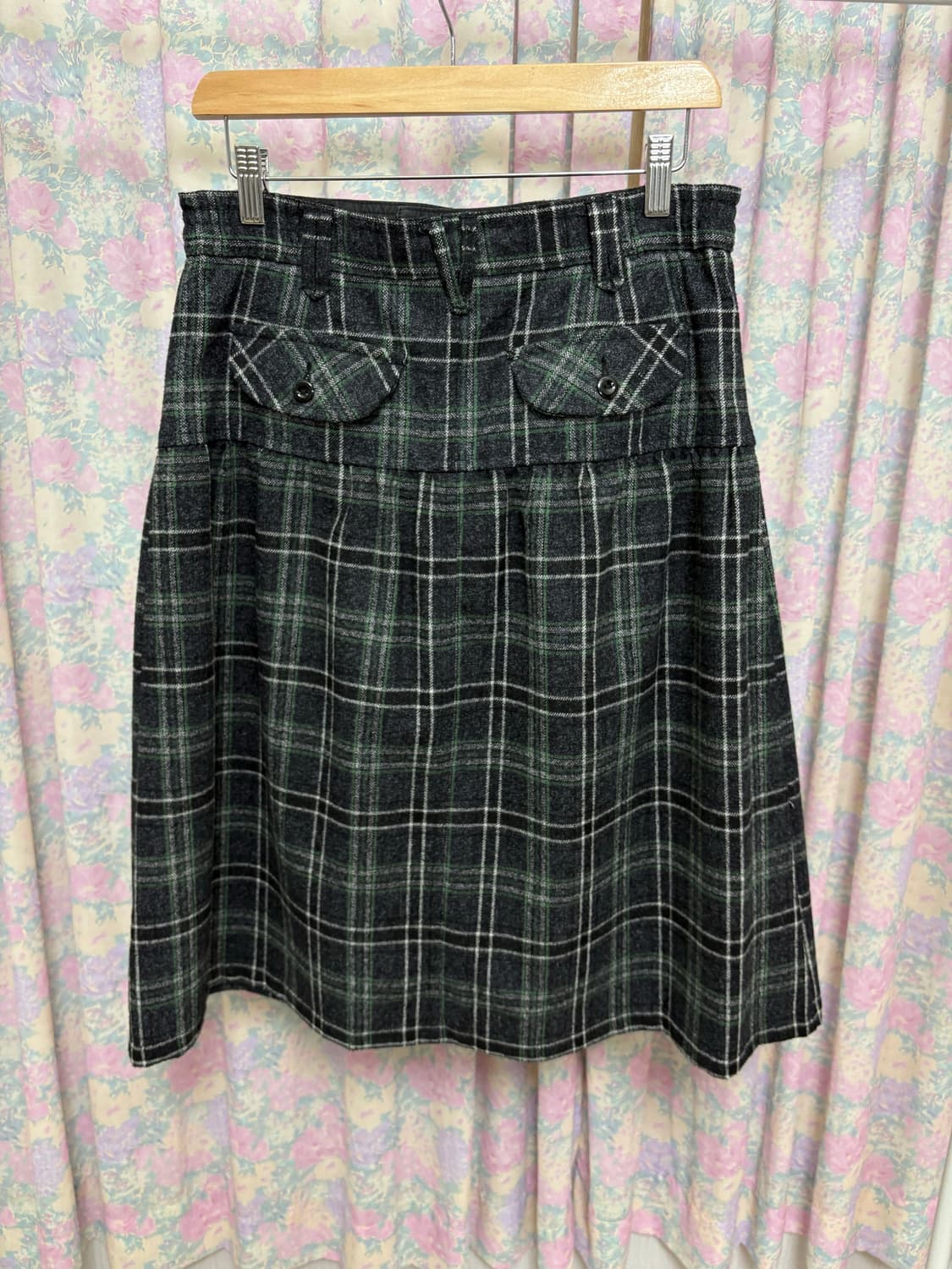 차콜 그린 체크 미디 스커트 상품이미지9