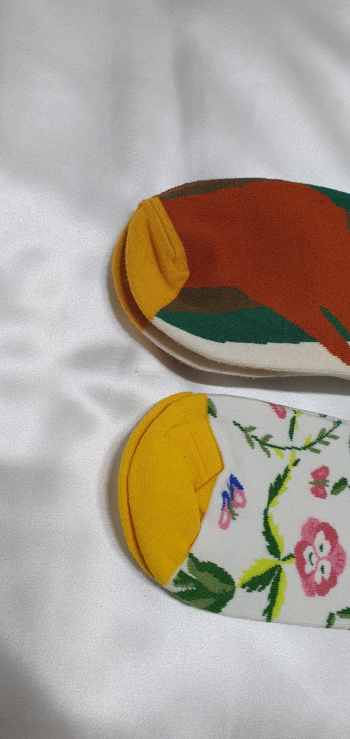 크림베이지 그린브라운 플라워 추상화 Bonne Maison 본메종 양말  상품이미지3