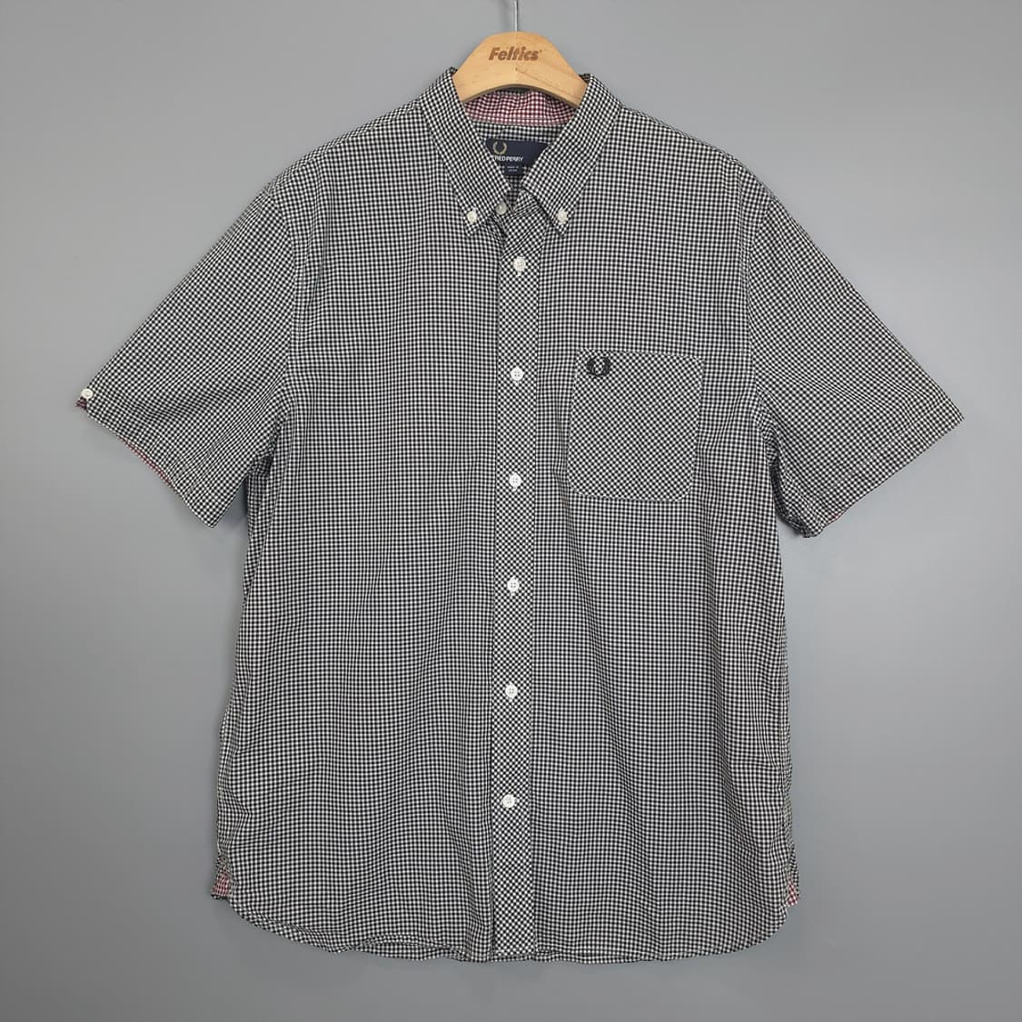 프레드페리 Fred Perry 체크 반팔셔츠 블랙 L 상품이미지1