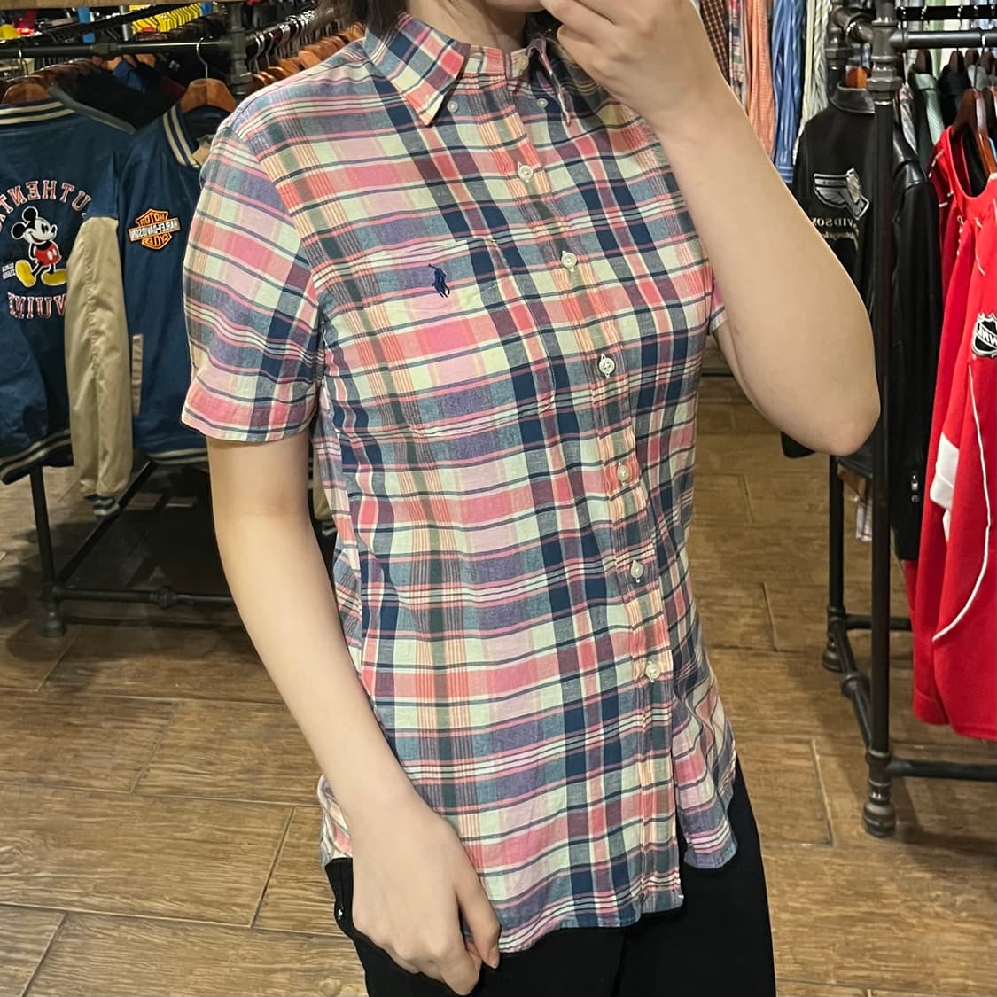 [HI] 폴로 반팔 셔츠 코랄 체크 상품이미지3