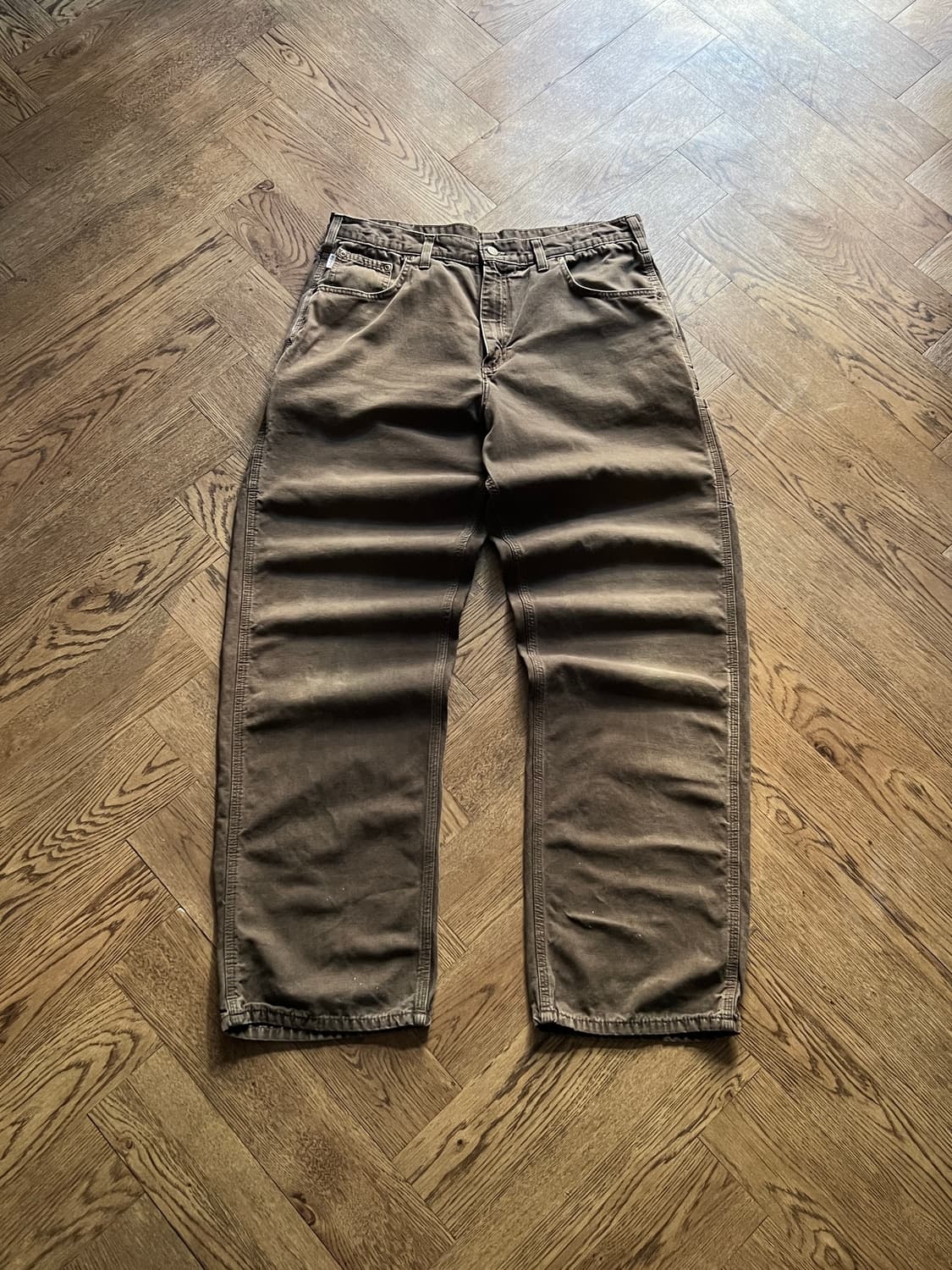 [36]칼하트 USA 빈티지 워싱 다크브라운 싱글니 워크 팬츠 상품이미지1