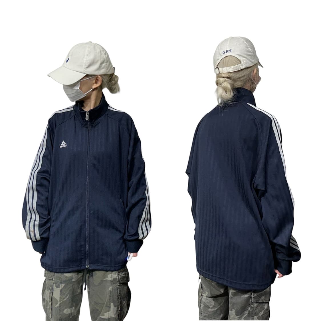 아디다스 네이비 그레이 삼선 오버핏 트랙탑 져지 L 상품이미지1