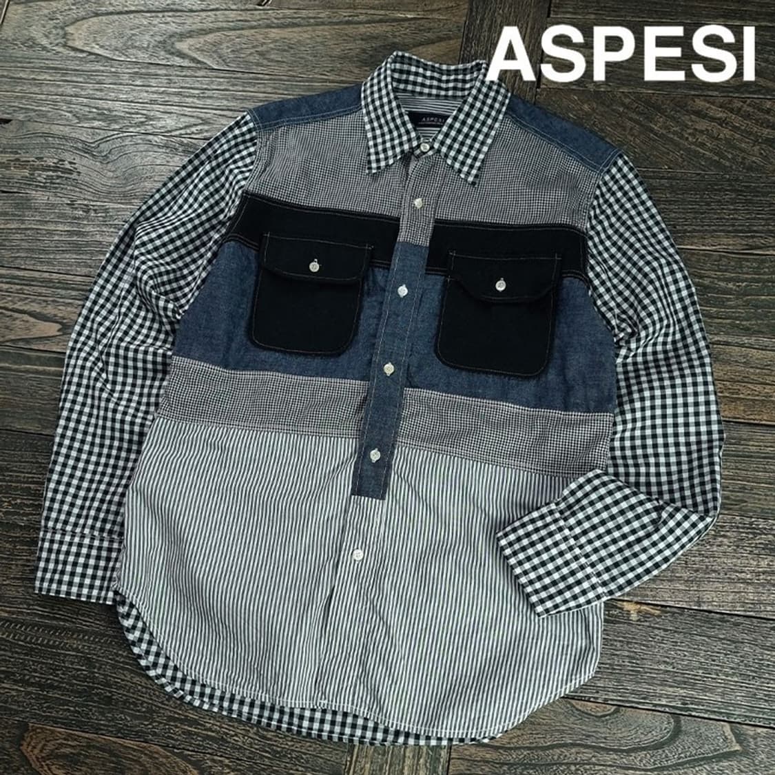 [아스페시] 멀티 체크 데님 도킹 투포켓 셔츠 M20066 상품이미지1