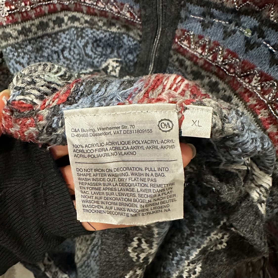 USA VINTAGE 니트 집업 가디건 노르딕 패턴 배색 디테일 블루 상품이미지7