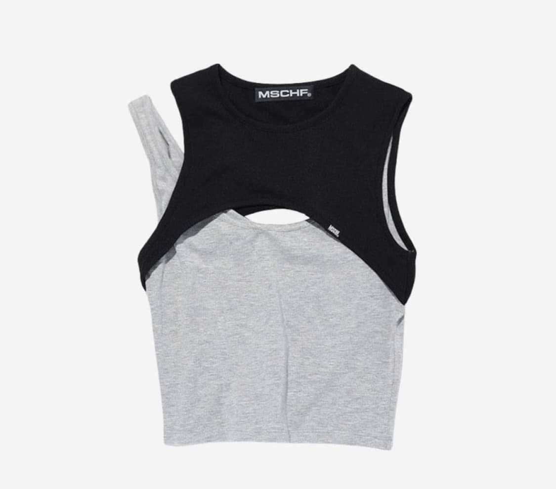 미스치프 스트레치 오버랩 탑 블랙그레이 상품이미지1