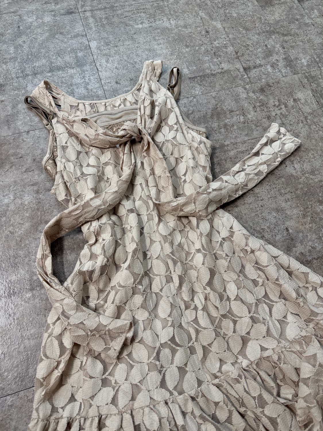 타이 넥 플라워 레이스 원피스 2pcs SET 상품이미지6