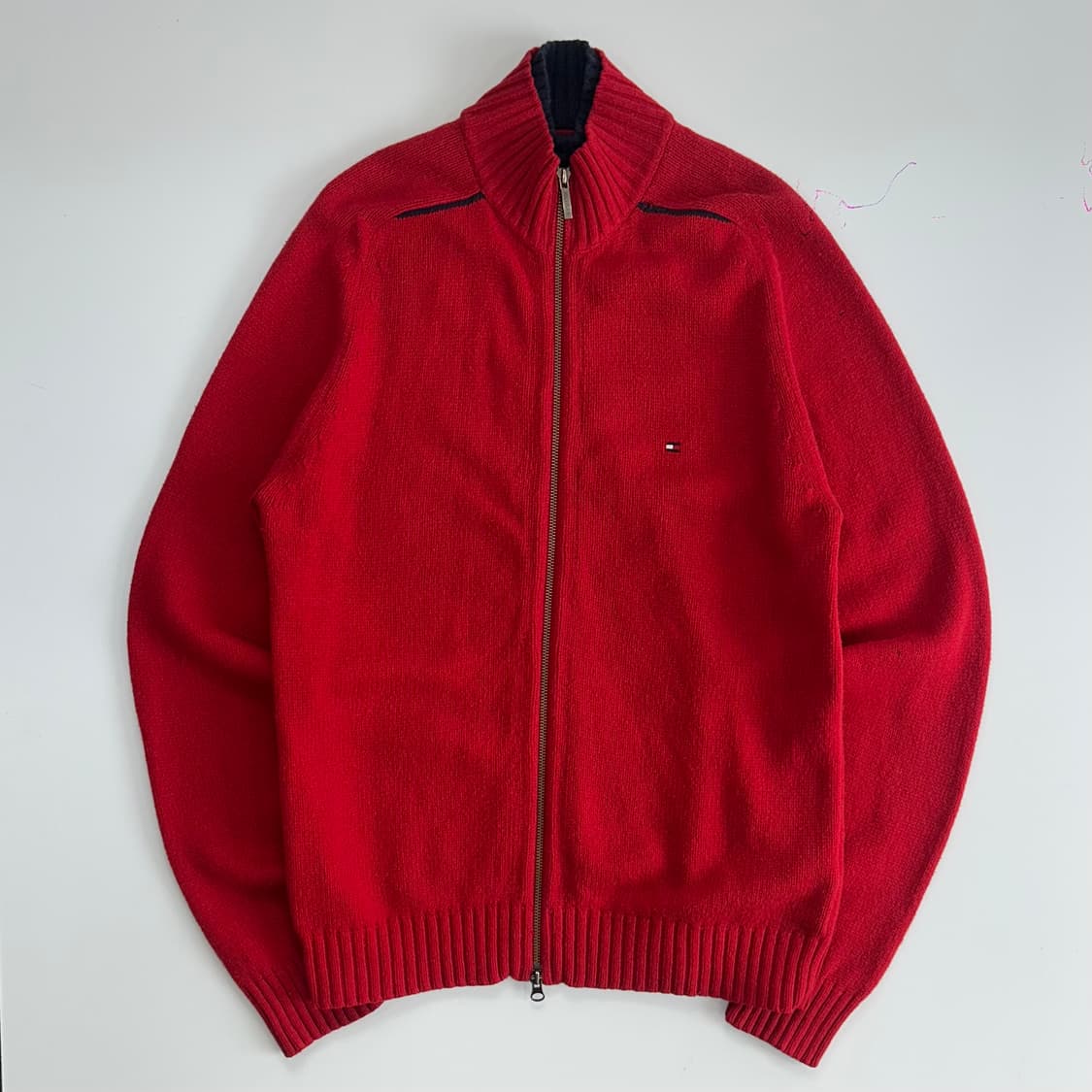Tommy hilfiger 타미힐피거 2-way 레드 니트 집업 상품이미지3