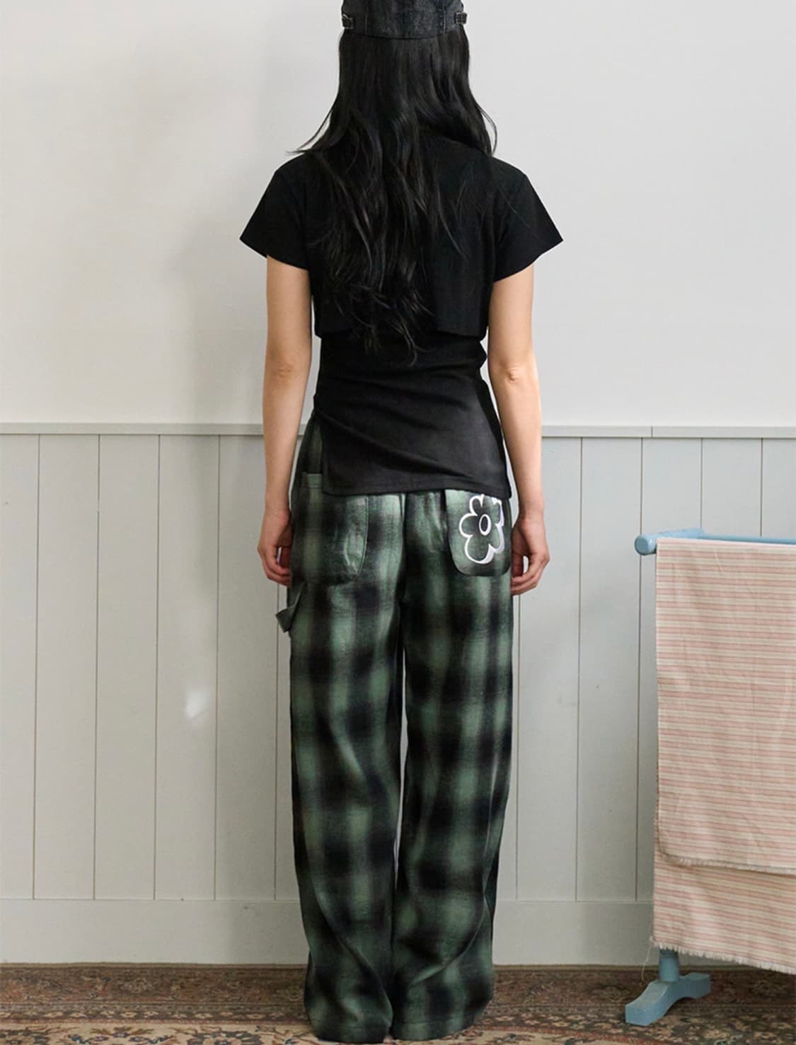 아워세이아워 체크 플라워 와이드팬츠 상품이미지2