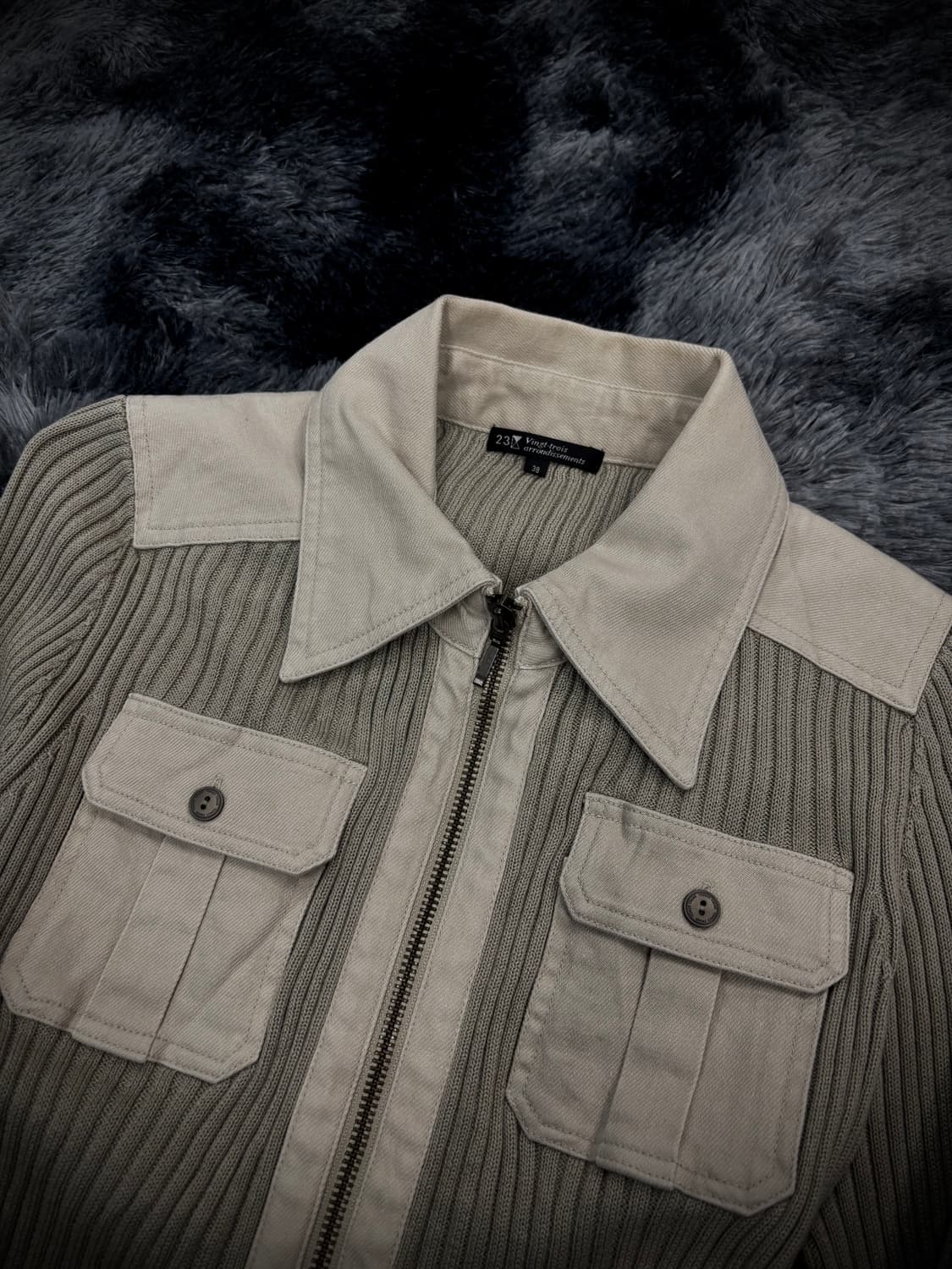 베이지 골지 포켓 드라이버스 니트카라집업 상품이미지3