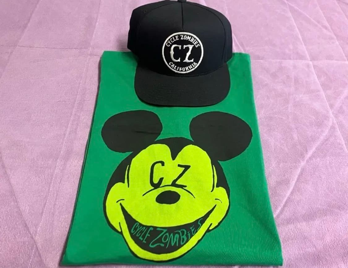 사이클좀비 미키마우스 그린 티셔츠 XL 모터사이클 서핑 스케이트 상품이미지1