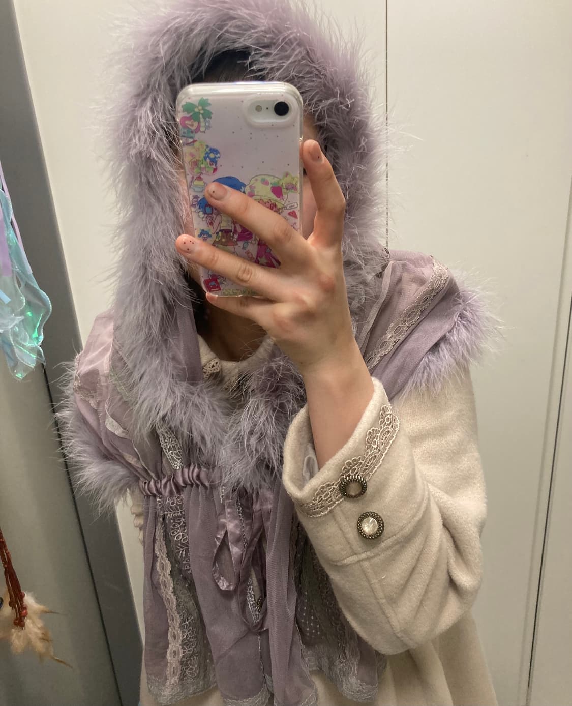 지뢰계 양산형 화이트갸루 히메갸루 캐시미어 시스루 숄 바라클라바 상품이미지3