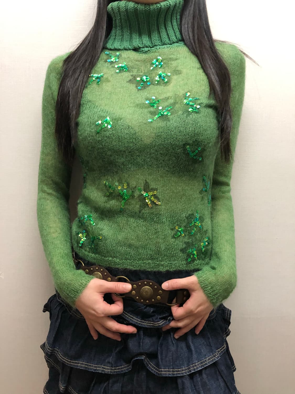 빈티지 그린 스팽글 시스루 니트 상품이미지5