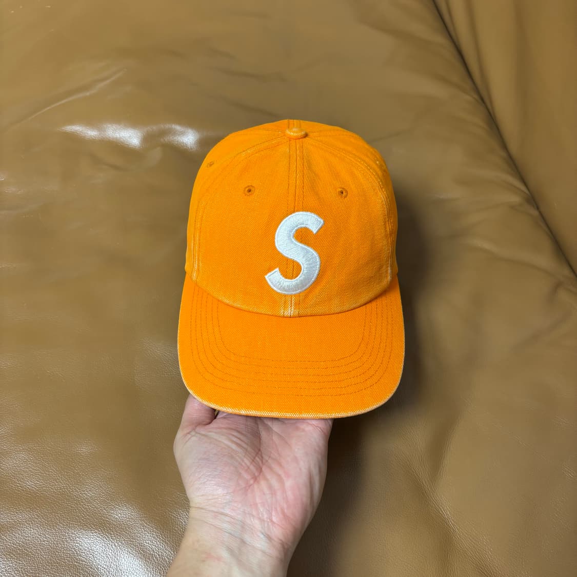 Supreme 슈프림 피그먼트 워시드 오렌지 S로고 6패널 볼캡 모자 상품이미지2