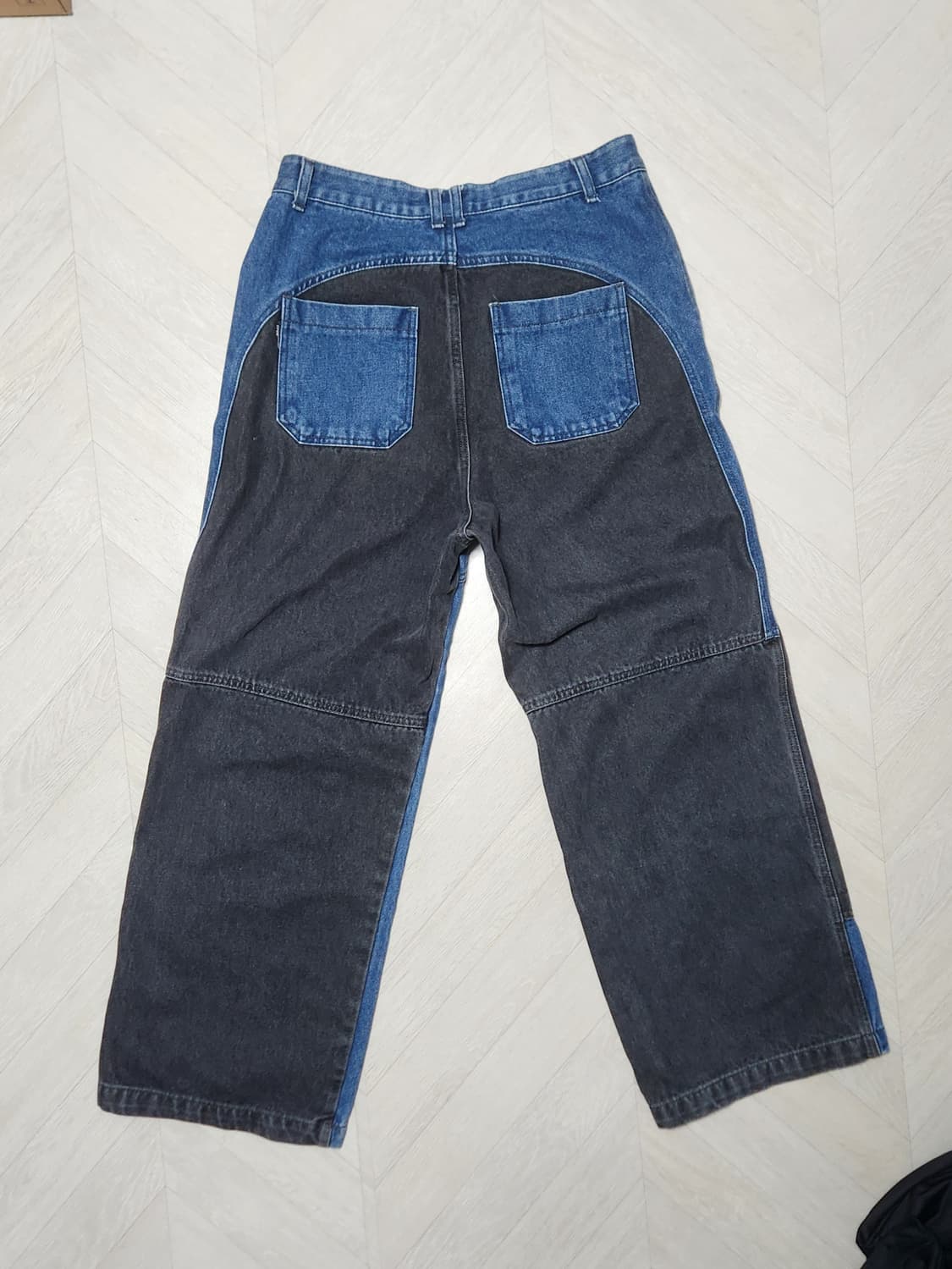 꼼파뇨 믹스트 절개 와이드 데님 팬츠 워시드 블루 L 상품이미지2