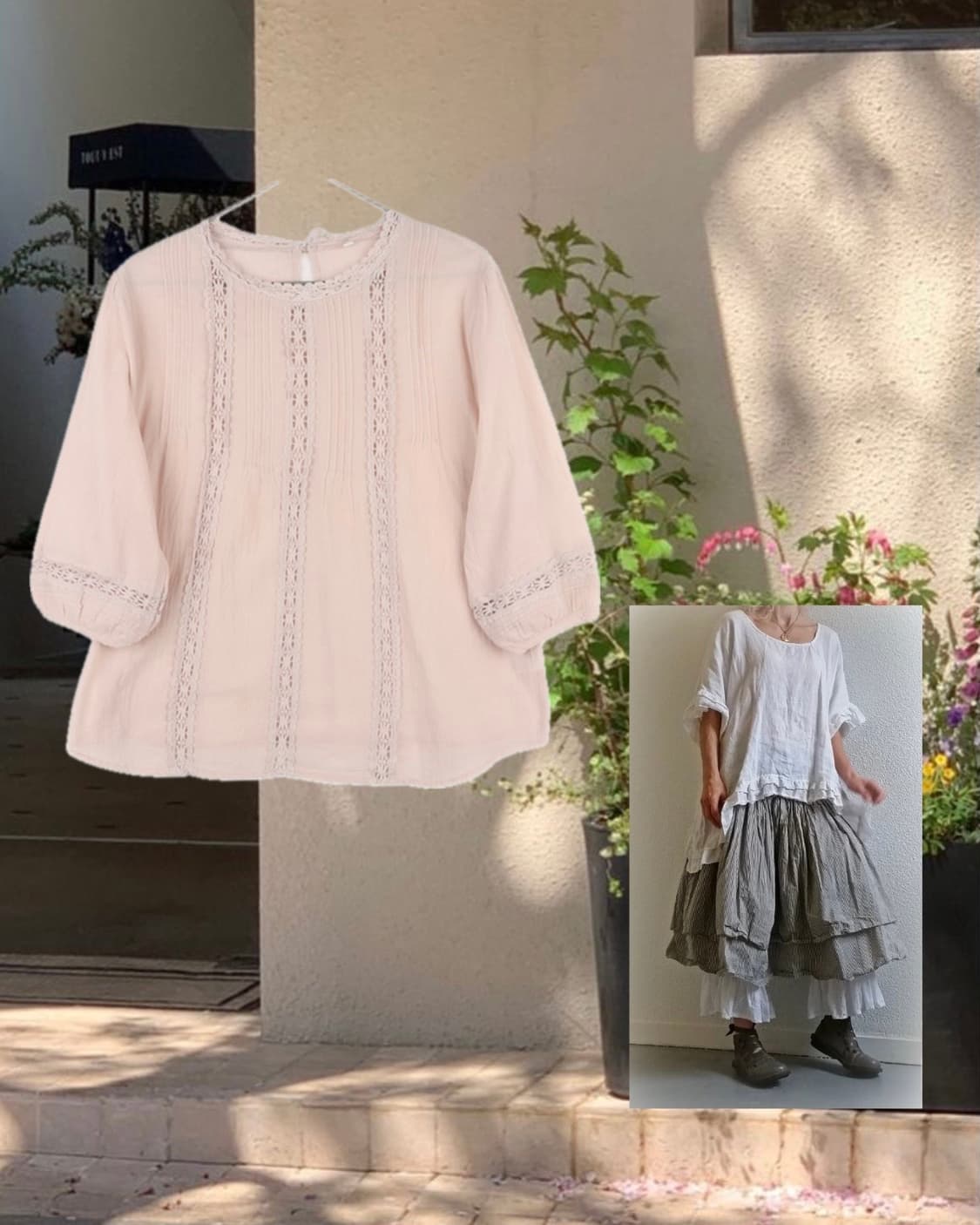 Boho Lace Trim V-Neck Blouse 상품이미지1