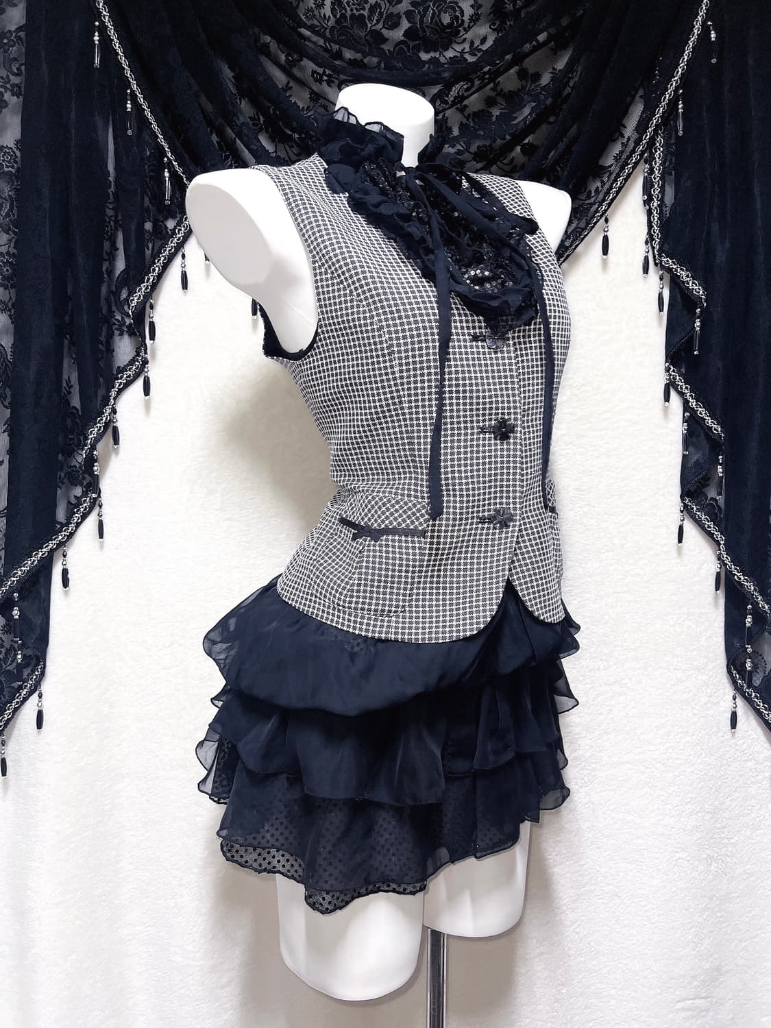 로맨틱고딕 고스로리 펑크 갸루 도트 프릴 쉬폰 캉캉원피스 공겜 핀터 히메 상품이미지2