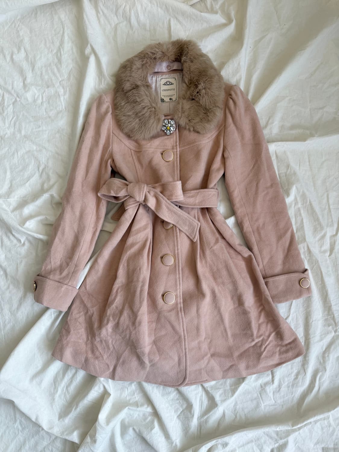 핑크베이지 달천 갸루 히메 로걀 퍼 울 코트 상품이미지1