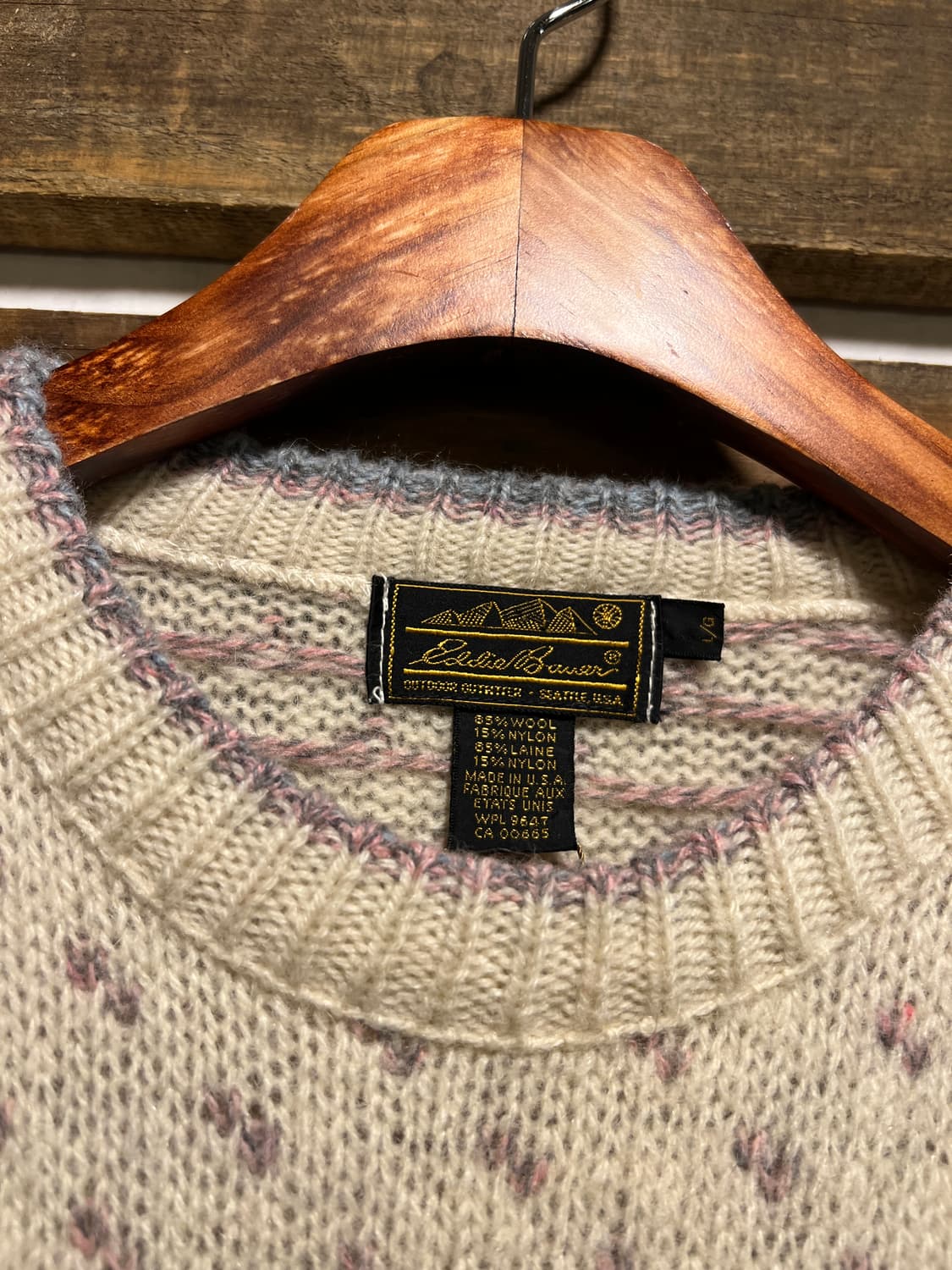 [L]80's 에디바우어 Made in USA 노르딕패턴 화이트 울 니트 상품이미지2