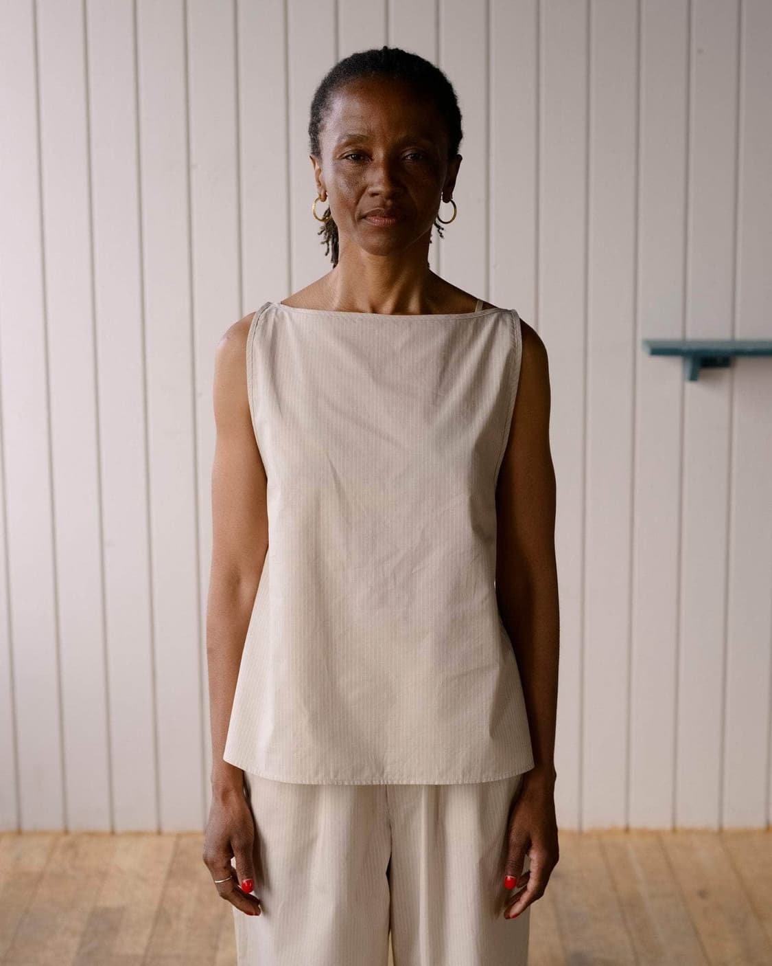 [XS,S,M]베이스레인지 Decti 오가닉 스트라이프 탑/브라운 상품이미지1