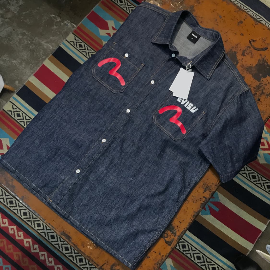 데드스탁 에비수 진청 데님 반팔 셔츠 남성 110 사이즈 상품이미지2